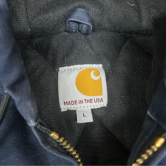 Vintage Carhartt Jacket Mens Large Navy Blue J140 DNY Hooded Active Workwear - Picture 4 of 11